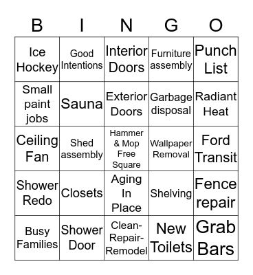 Hammer & Mop Bingo Card