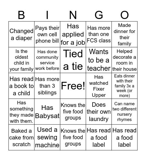 Get to Know You Bingo Card