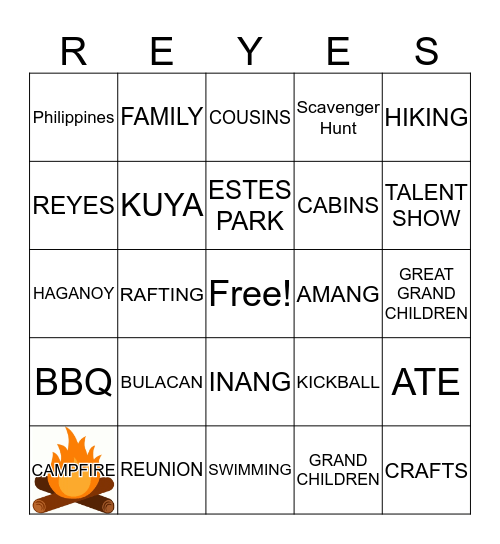 REYES FAMILY REUNION Bingo Card