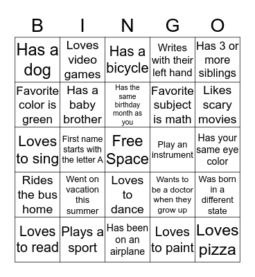 Find Someone Who  Bingo Card