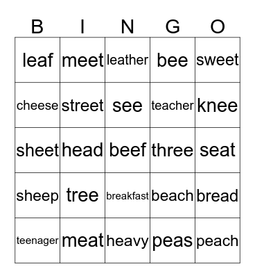 ee - ea words Bingo Card