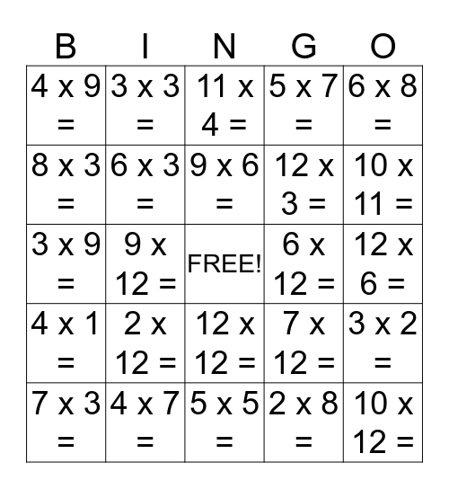 Mustache Math  Bingo Card