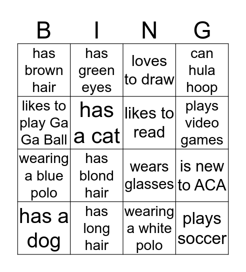 Name Bingo Card