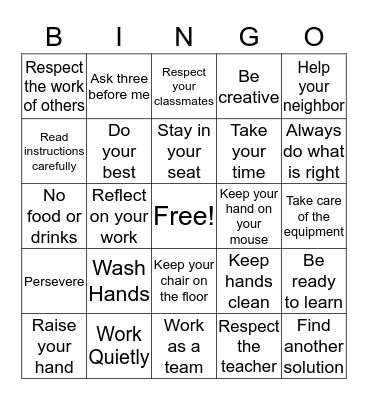 Computer Lab Rules Bingo Card