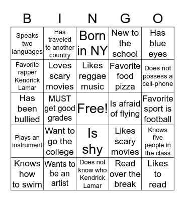 Getting to Know You Bingo Card