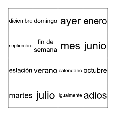 Primera semana Bingo Card