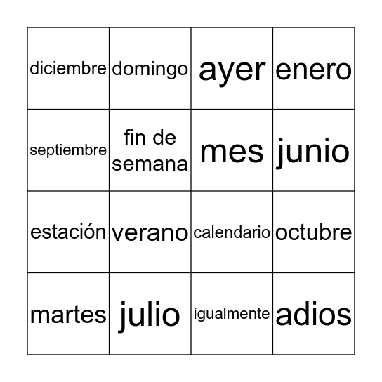 Primera semana Bingo Card
