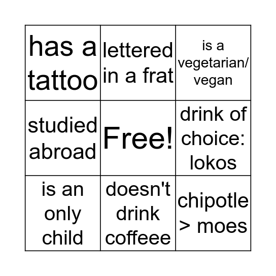 people bingo Card