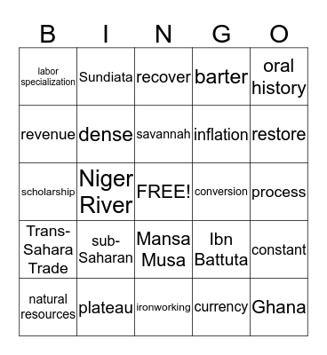 Chapter 5 - The Rise of West African Empires Bingo Card