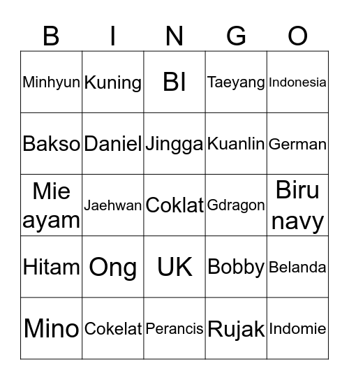 BINGO WITH CONGI AND MINYEONIE. Bingo Card