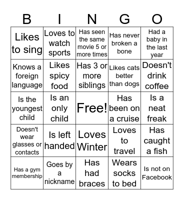 Find Someone Who..... Bingo Card