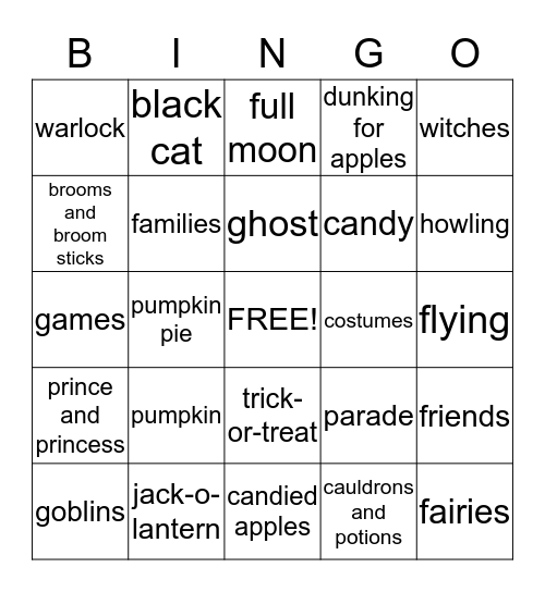 Halloween Fun Bingo Card