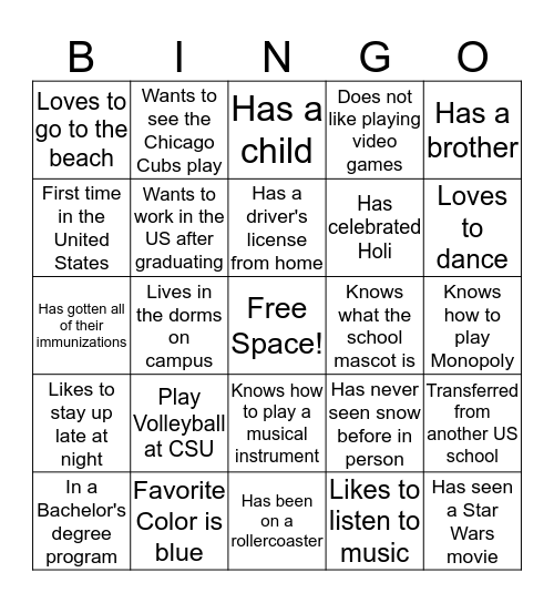 Get to Know Each Other Bingo Card