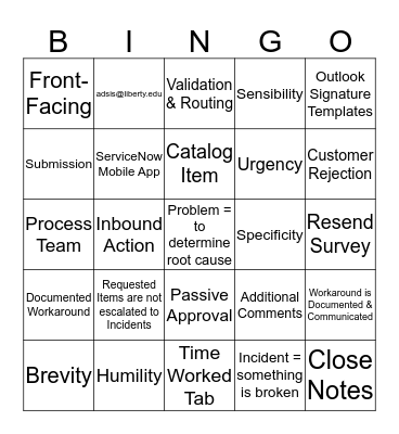 Request & Incident Refresh Bingo Card