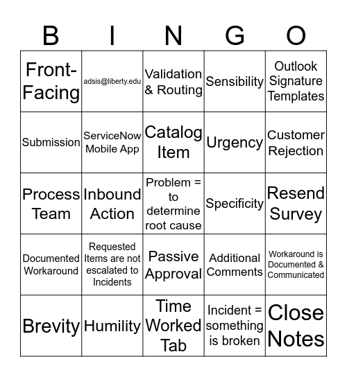 Request & Incident Refresh Bingo Card