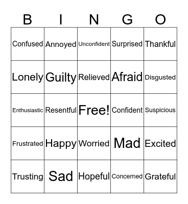 Feelings Bingo Card