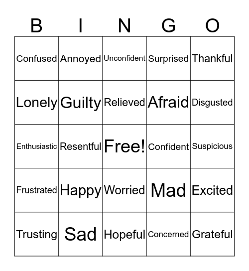 Feelings Bingo Card