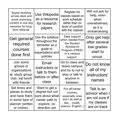 Keep or Toss - Road to College Success Bingo Card