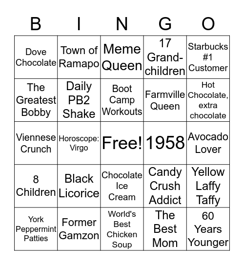 The Big 60 Bingo Card