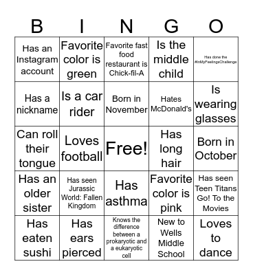 Back to School BINGO Card