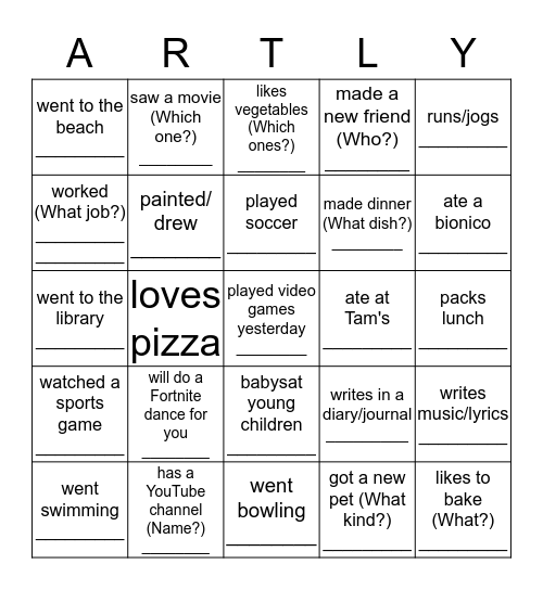 We're Glad You're Back!  Bingo Card