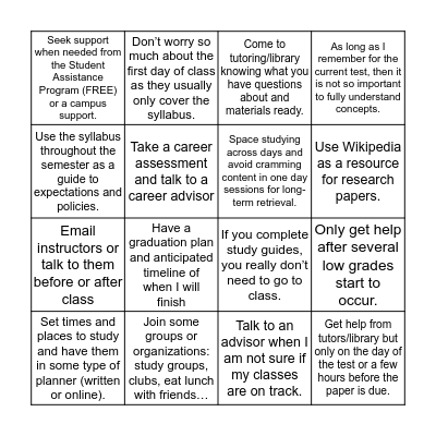 Keep or Toss - The Road to College Success Bingo Card