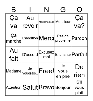 French Phrase Bingo Card