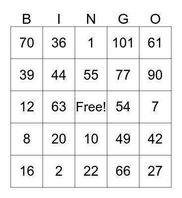 Multiplication Bingo Card