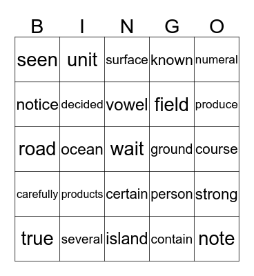 Easton Bingo Card