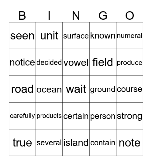 Easton Bingo Card
