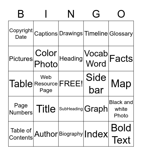 Non Fiction Bingo Card