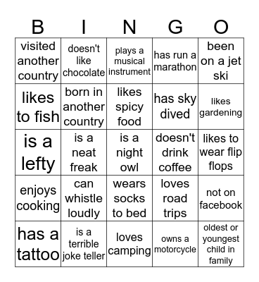 People Bingo Card