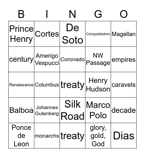 EXPLORERS Bingo Card