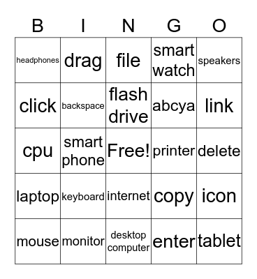 Computer Lab Bingo Card