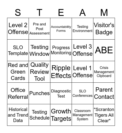 SESA Beginning of the Year PD Bingo Card