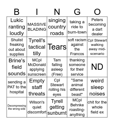 Field BINGO  Bingo Card