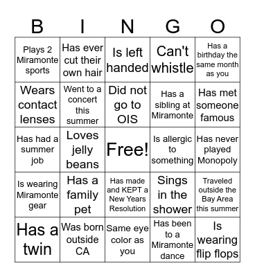 Training Day Bingo Card