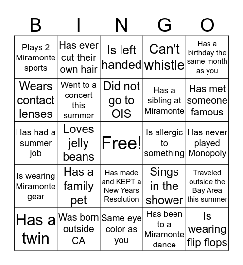 Training Day Bingo Card