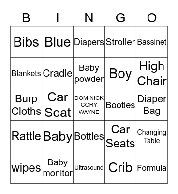 Crissy's Baby Shower Bingo Card
