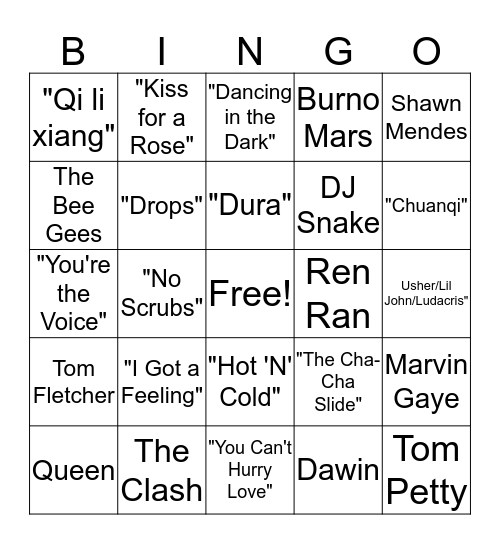 Music Bingo: Round One! Bingo Card