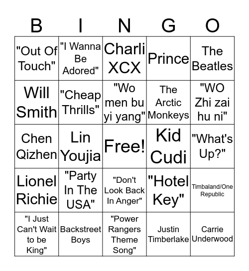 Music Bingo: Round Three! Bingo Card