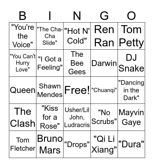 Music Bingo: Round One! Bingo Card