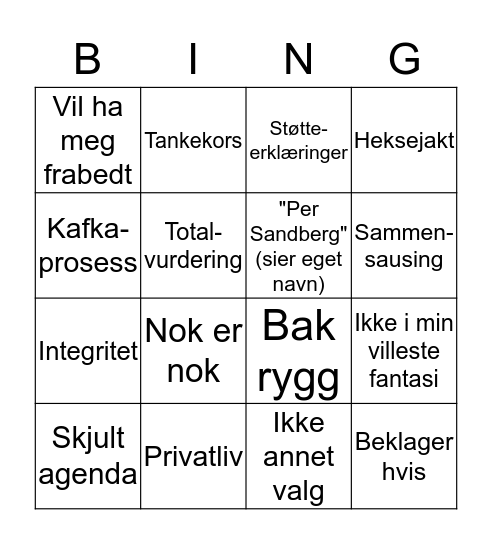 Sandbergs pressekonferanse Bingo Card