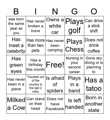 Mingle Bingo Card
