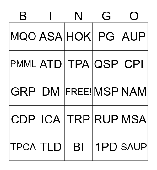 Amobee Acronyms Bingo Card