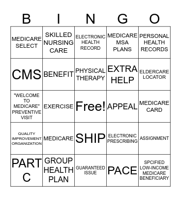 MEDICARE BINGO Card