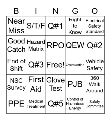 Safety Bingo Card