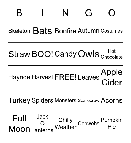 PUMPKIN BINGO Card