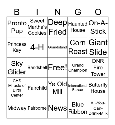 State Fair Bingo Card