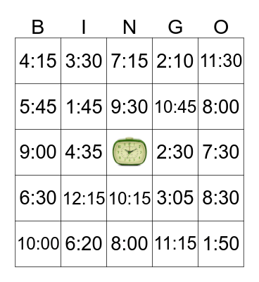 What time is it? Bingo Card